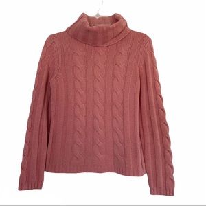 Loft Turtle Neck Cowl Cable Knit Pink 